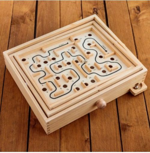 Classic Wooden Labyrinth tilting maze game with ball baring Order Code 00368