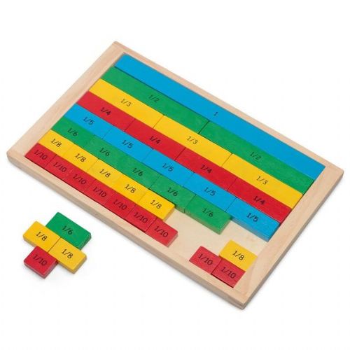 Wooden Fractions Board bright colours representing 1 whole to 1 tenths in fractions Order Code 21912