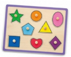 Shapes Peg Puzzle with eight easy-grasp peg pieces with brightly coloured shapes. Order Code 50015