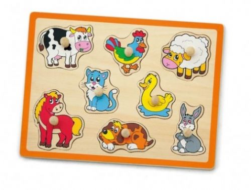 Farm Animals Peg Puzzle with eight easy-grasp peg pieces with brightly coloured animals. Order Code 50017