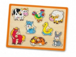 Farm Animals Peg Puzzle with eight easy-grasp peg pieces with brightly coloured animals. Order Code 50017