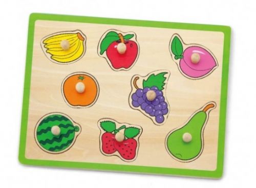 Fruit Peg Puzzle with eight easy-grasp peg pieces with brightly coloured fruits. Order Code 50020