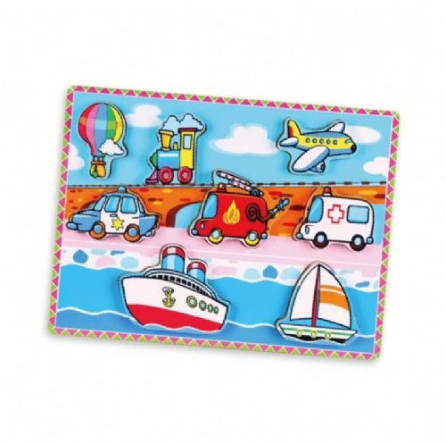 Chunky Transportation puzzle with plane, train, boat, balloon, police car, fire engine, ambulance and ship Order Code 56436